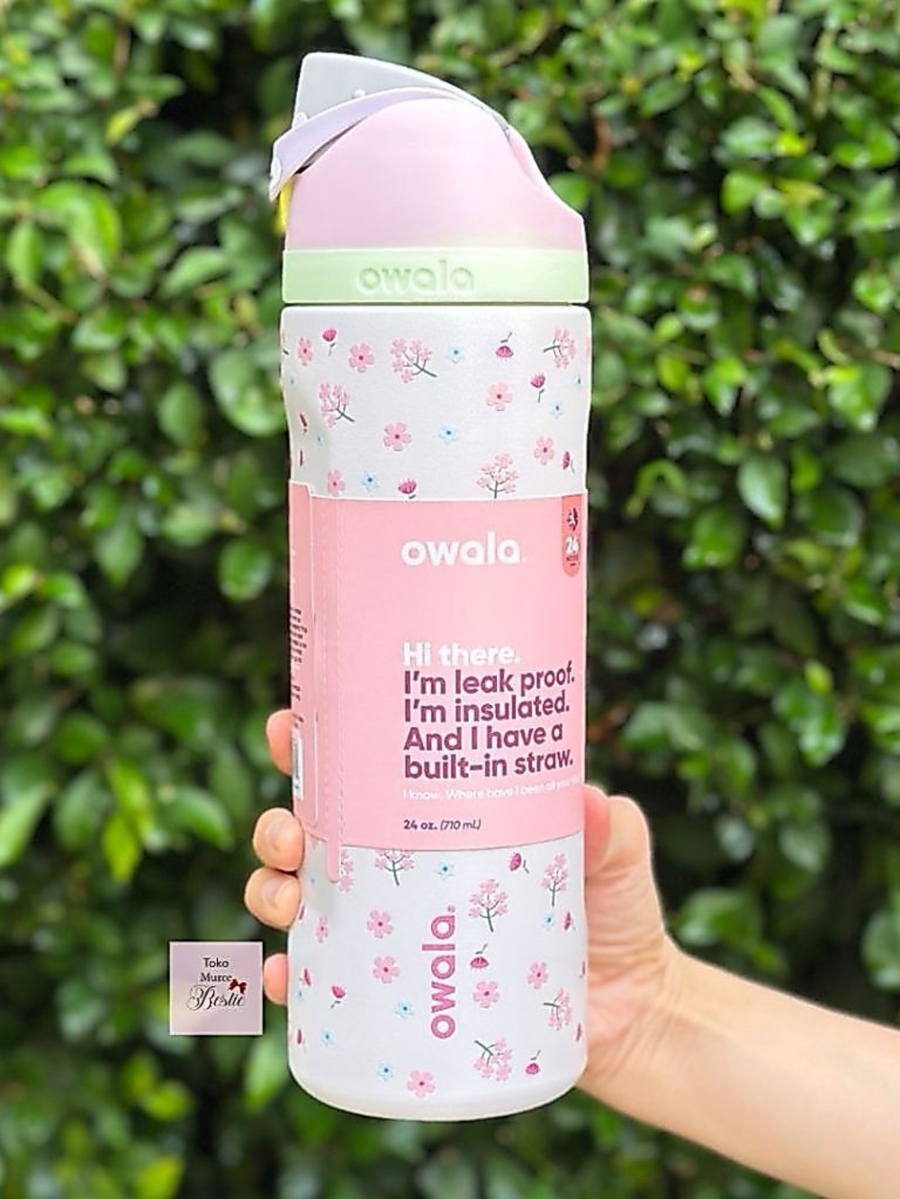 Pink Floral Insulated Water Bottle Built-In Straw 32oz free sip tumbler